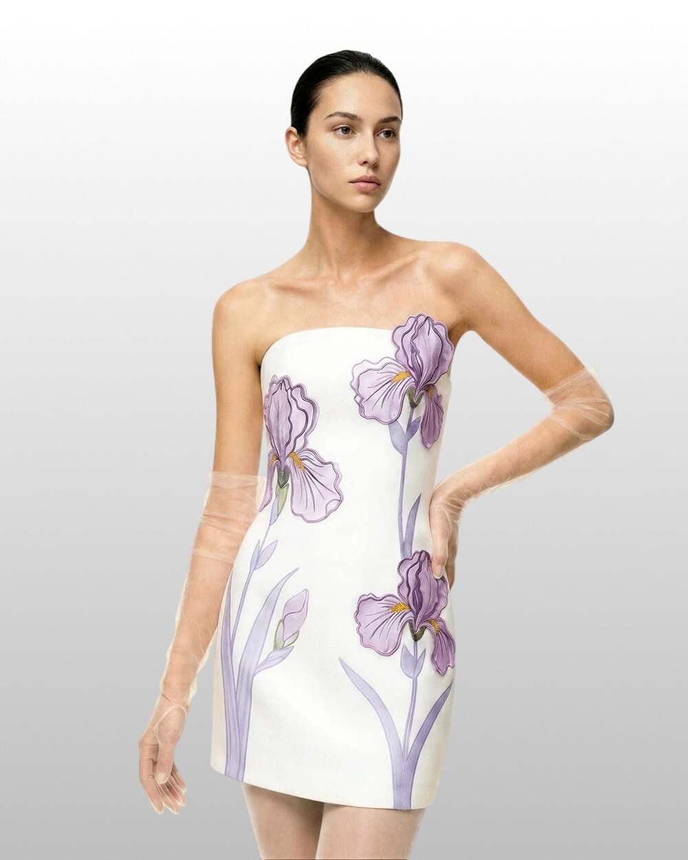 JW PEI Iris Floral 3D Applique Strapless Mini Dress in White